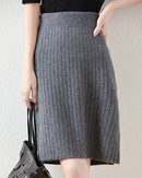 Wool Knit Straight Mini Skirt