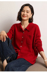 Cashmere Knitted Turn-down Collar Shirt