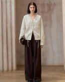 Loose V-Neck Button-Down Long-Sleeved Shirt