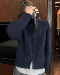 Cashmere Double Zip Turtleneck Cardigan