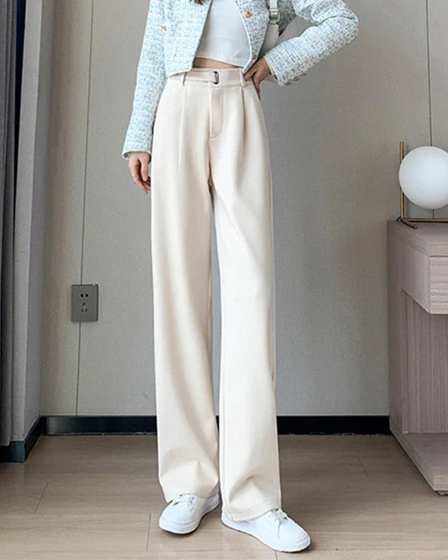 High Waist Straight Leg Woolen Trousers