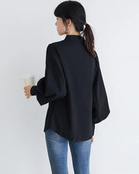 Lantern Sleeve Stand Collar Shirt