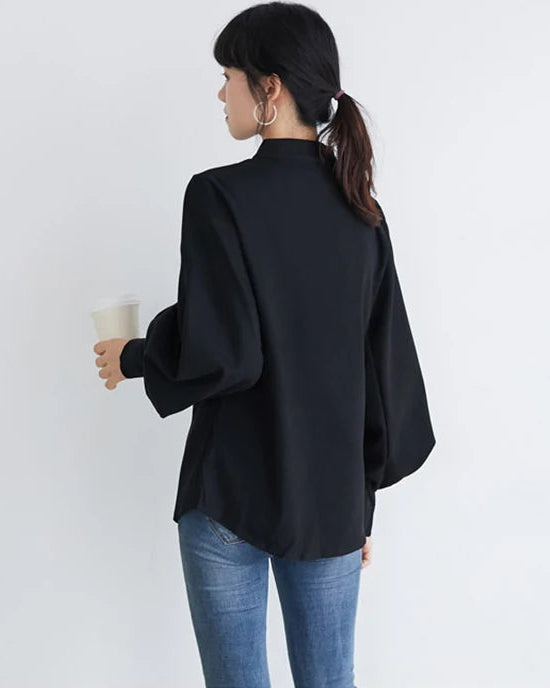 Lantern Sleeve Stand Collar Shirt