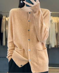 Cotton Blend Crew Neck Cardigan