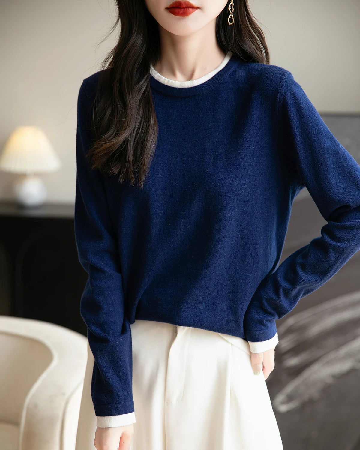 Layered-Look Wool-Blend Knit Top