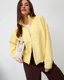 Oversized Knit Zip Cardigan Stand Collar