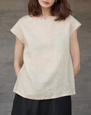 Linen Crew Neck Loose Casual Sleeveless Shirt