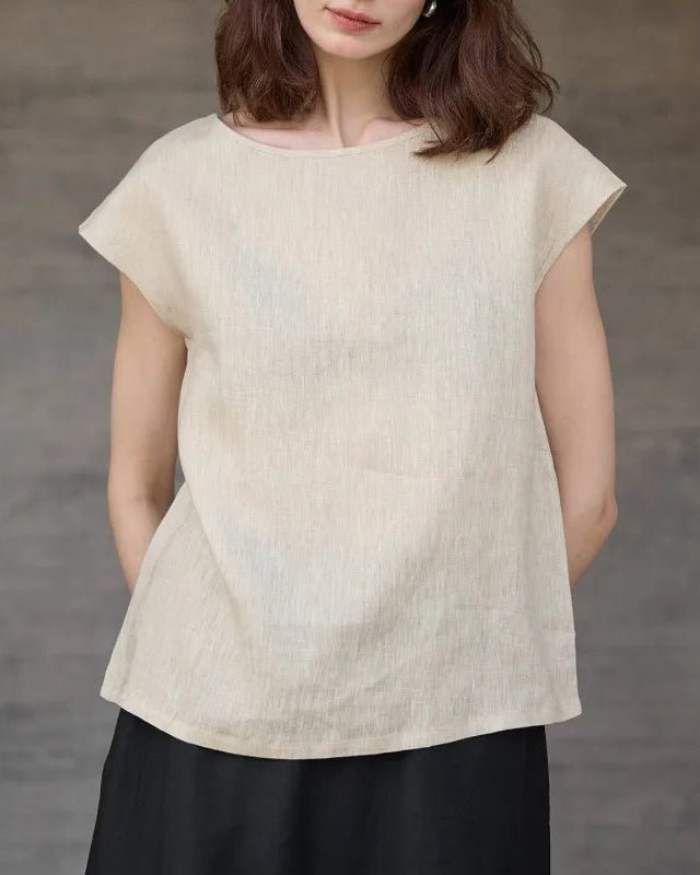 Linen Crew Neck Loose Casual Sleeveless Shirt