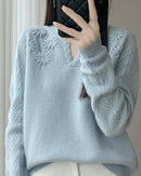 Floral-Embroidered Wool Sweater