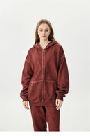 Zipper Washed Distressed Oversized Cotton Hoodies