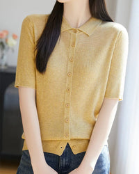 Relaxed Knit Turn-Down Collar Top