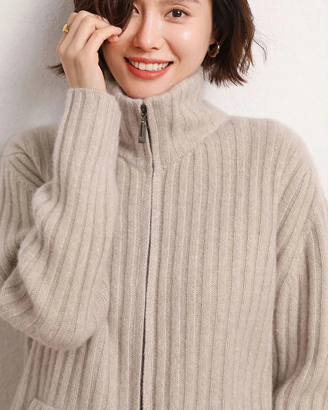 Cashmere Mock-Neck Zip Cardigan