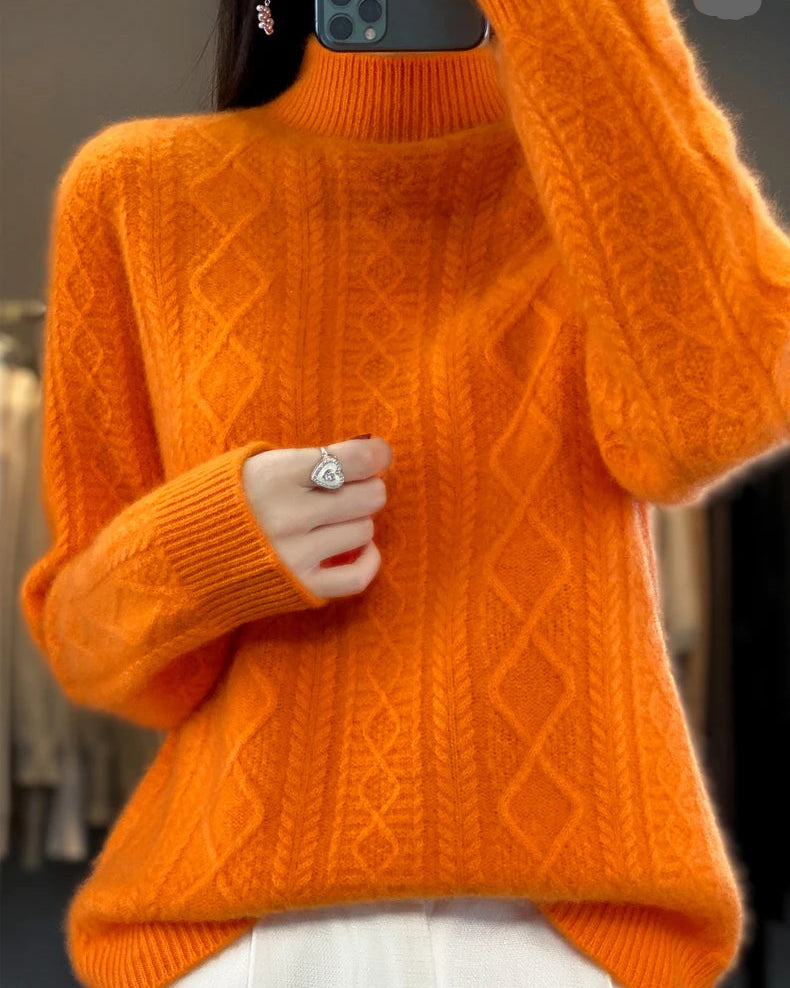 Diamond-Knit Wool Mock-Neck Sweater