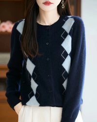 Diamond Jacquard Wool Cardigan