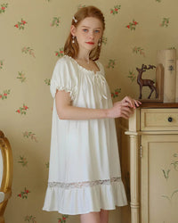 Cotton Short Sleeves Lace Nightdress