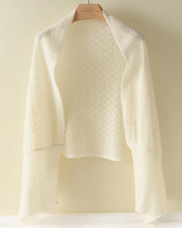 Merino Wool Solid Hollow Knit Shawl Scarf Wrap