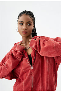 100% Cotton Retro Washed Zipper Hoodies