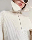 Cashmere Zip Lapel Loose Thick Knit Sweater
