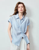 Lyocell Blend Asymmetric Waist-Cinched Shirt