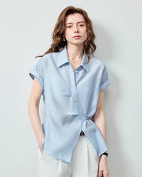 Lyocell Blend Asymmetric Waist-Cinched Shirt