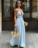 Striped Halter Backless Maxi Dress