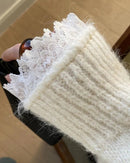 Soft V-Neck Lace-Trimmed Loose Knit Sweater