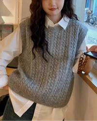 Criss-Cross Wool Knit Sleeveless Vest