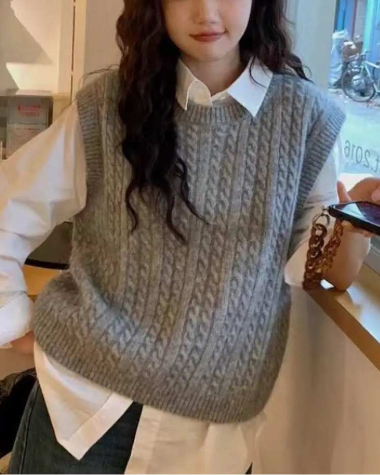 Criss-Cross Wool Knit Sleeveless Vest