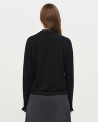 High-Neck Ruffled Knitted Slim-Fit Sweater