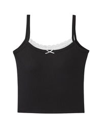 Ribbed-Hem Lace Camisole Vest