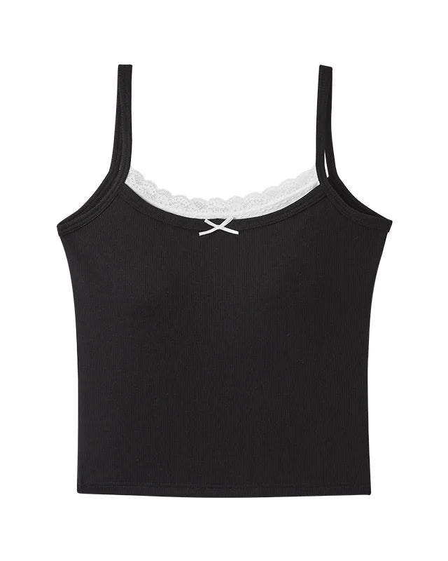 Ribbed-Hem Lace Camisole Vest