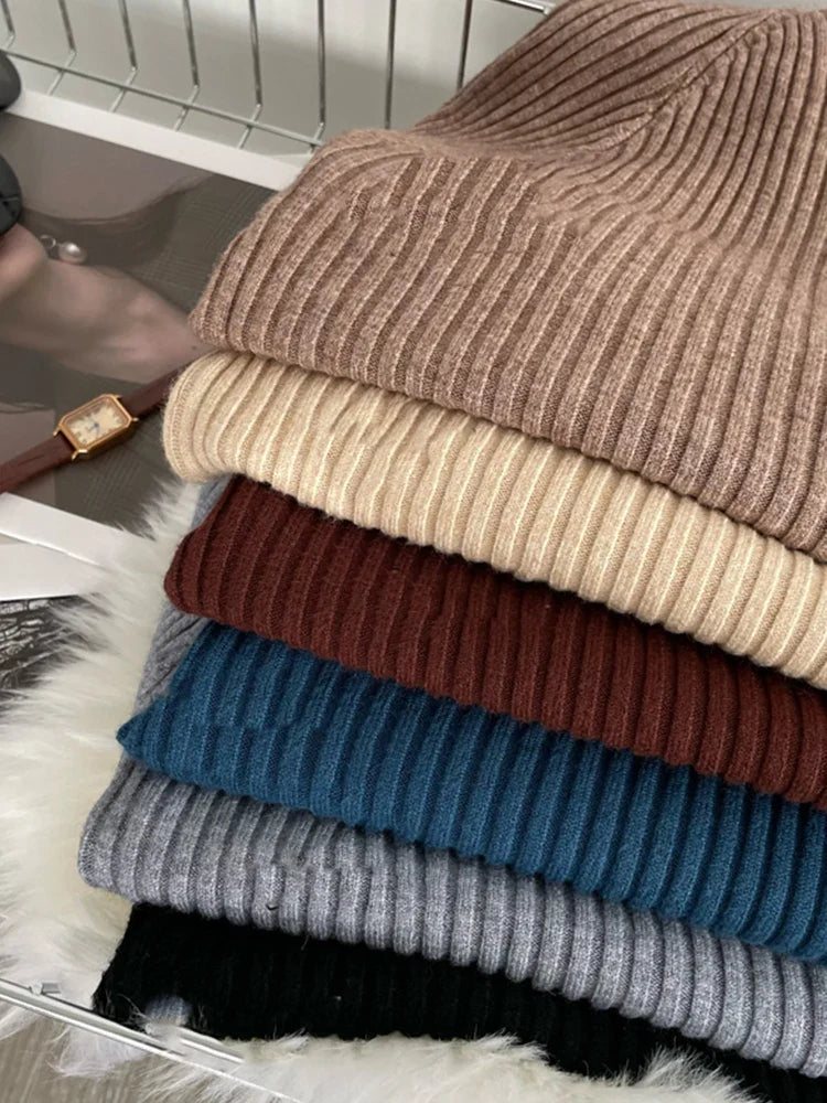 Ribbed Knitted Pullover & Wide Leg Pants Set