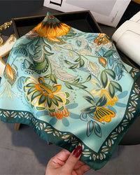 Printed Satin Square Neckerchief Scarf