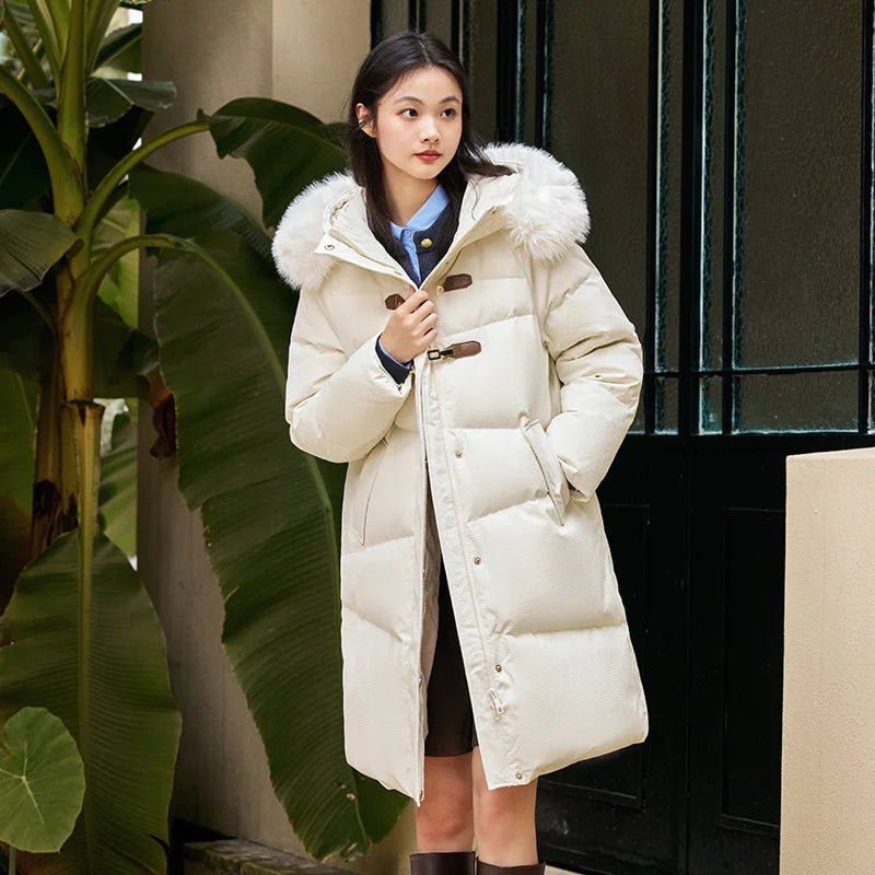 Fur Collar Hooded Long Down Jacket
