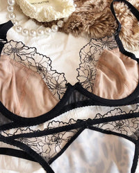 Ultra-Thin Sexy Satin Lace Patchwork Bra Set
