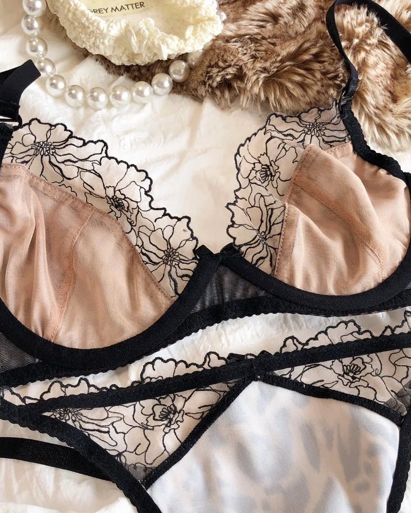 Ultra-Thin Sexy Satin Lace Patchwork Bra Set