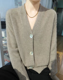 Cashmere Wool Blend Solid V-Neck Button Knit Cardigan
