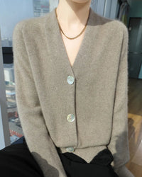 Cashmere Wool Blend Solid V-Neck Button Knit Cardigan