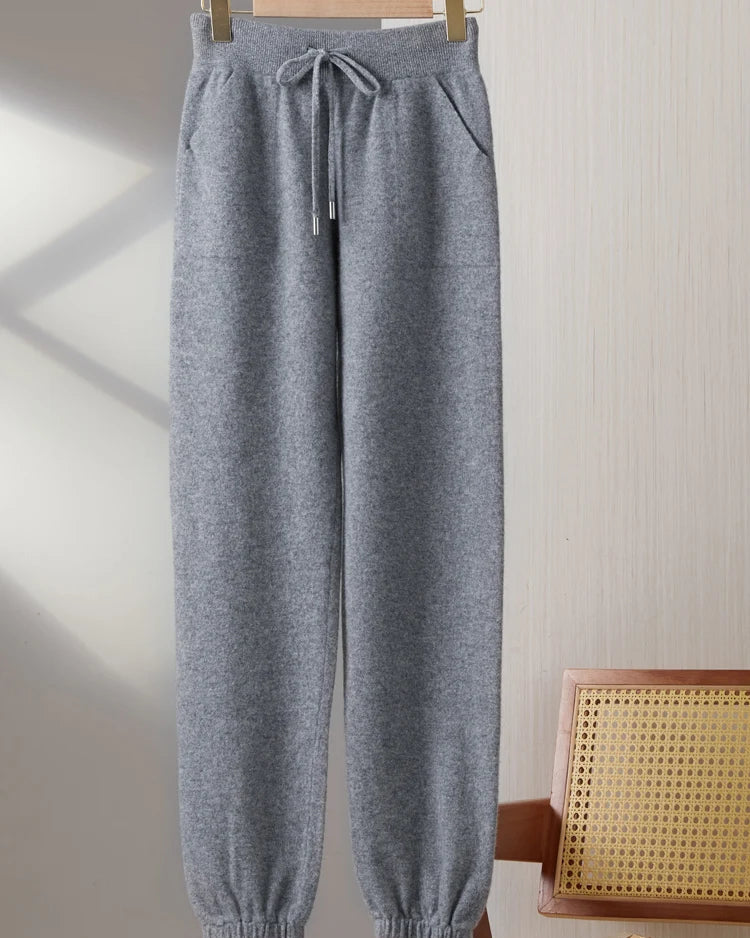 Merino Wool Solid Elastic Waist Knit Pencil Pants