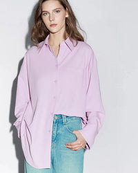 Simple Commuter Lapel Drop Shoulder Sleeve Shirt