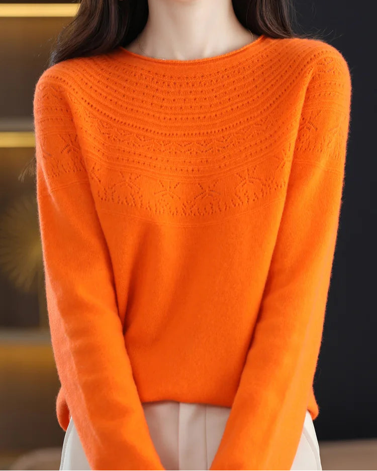 Merino Wool Hollow-Knit Pullover