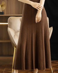 Elegant Pleated Wool A-Line Long Skirt