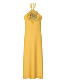 Spaghetti Strap Backless 3D Floral Fitted Dress