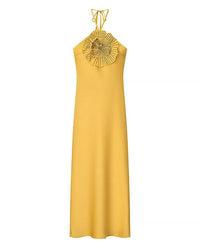 Spaghetti Strap Backless 3D Floral Fitted Dress