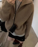 100% Wool Turtleneck Double-Zip Loose Cardigan