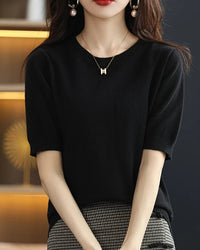 Knitted Crew-Neck Short-Sleeve T-Shirt