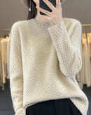 Merino Wool 3D Floral Collar Solid Knit Pullover