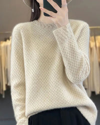 Merino Wool 3D Floral Collar Solid Knit Pullover