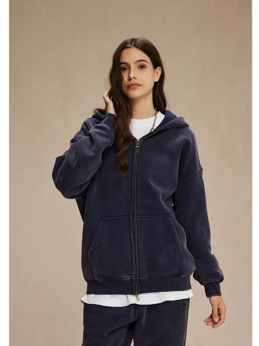 Retro Zipped Loose Hoodie