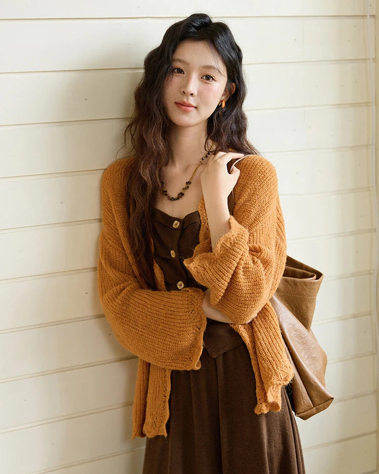 Scalloped Open-Knit Cardigan